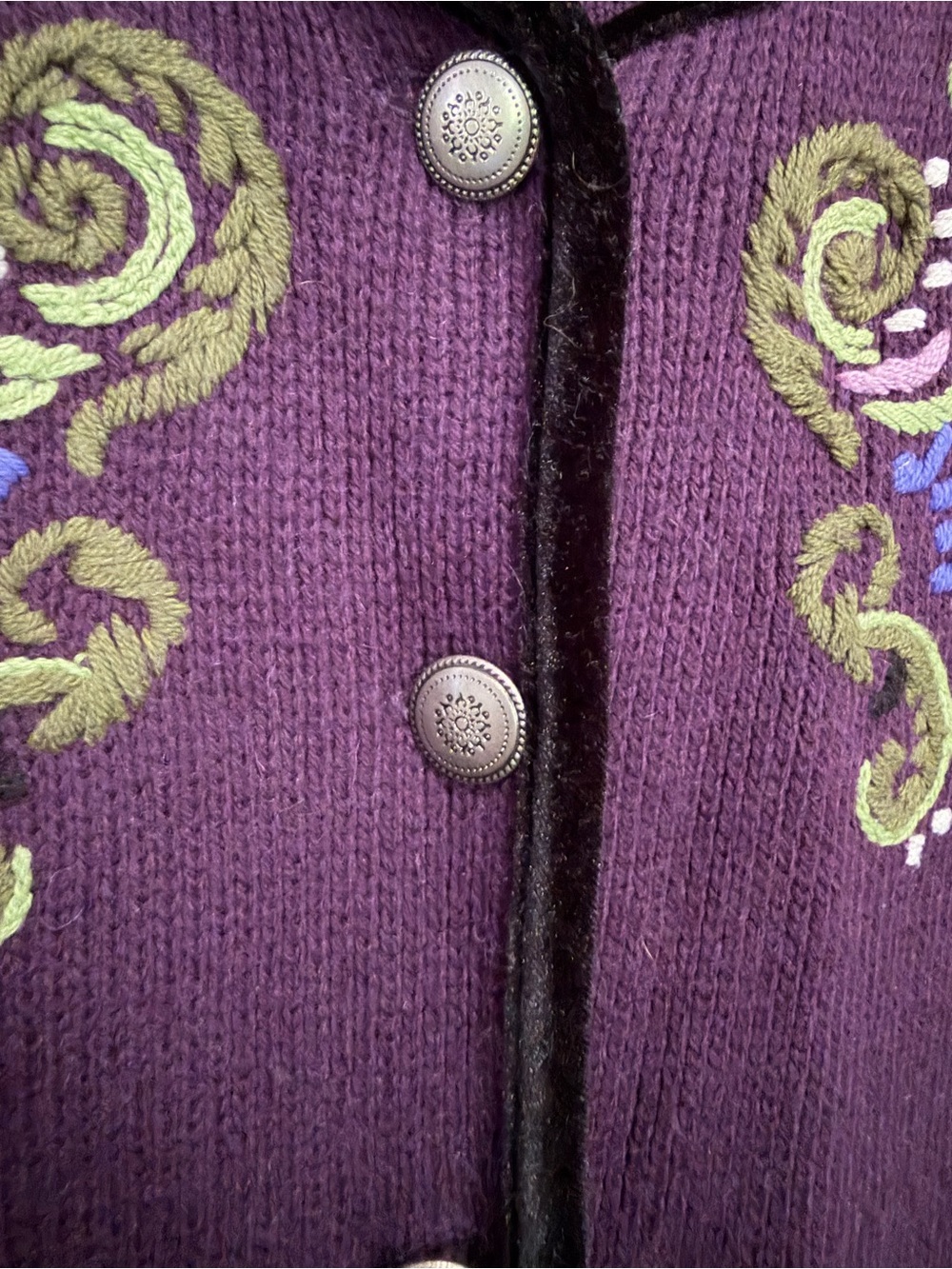 Croft & Barrow Purple Embroidered Cardigan with Green & Lavender Accents - Picture 10 of 12